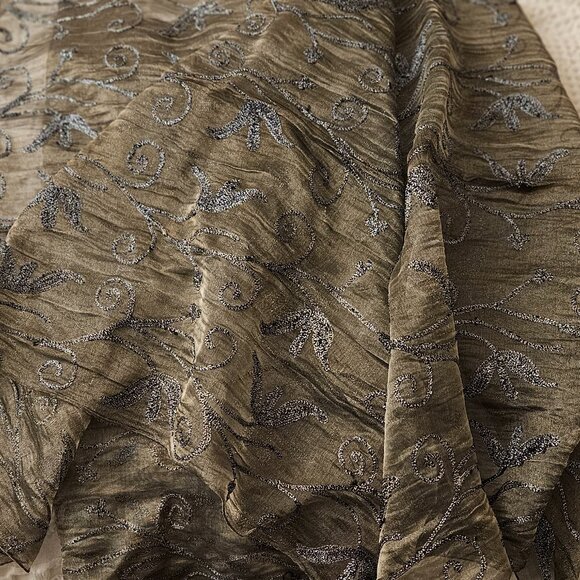 Kenneth Cole Silver Embroidered Taffeta Scarf/Wrap for Fancy Dressing 6 feet - Picture 3 of 5
